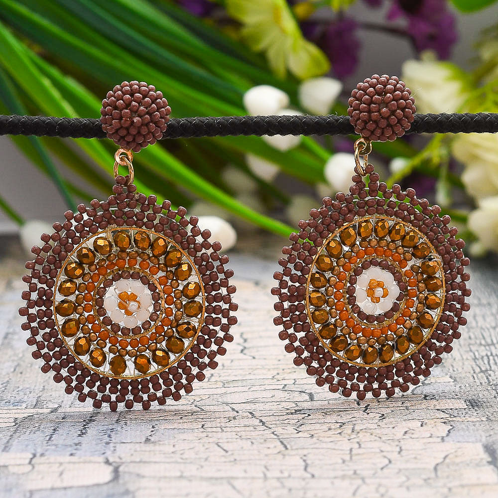 Colorful Beaded Earrings,Hoop Dangle Earrings, Bohemia Boho Tassel Earrings FER1009-2